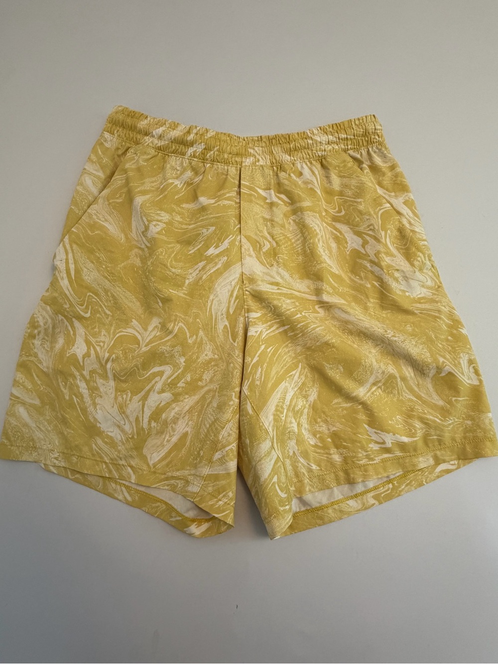 lululemon athletica Yellow & White Marble Athletic Pacebreaker Shorts